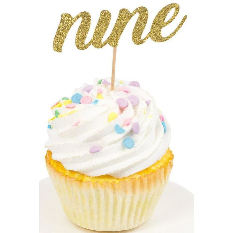 Number Nine Gold Glitter Cupcake Toppers, Cake & Cupcake Toppers, Jamboree 