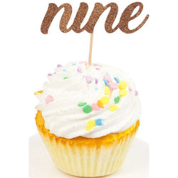 Number Nine Rose Gold Glitter Cupcake Toppers, Cake & Cupcake Toppers, Jamboree 