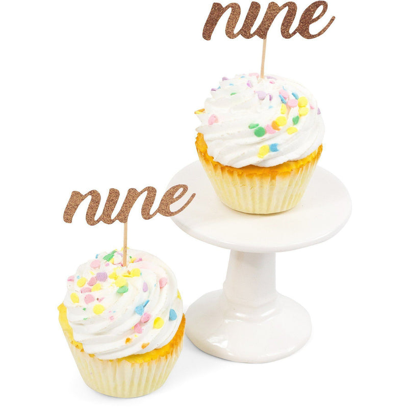 Number Nine Rose Gold Glitter Cupcake Toppers, Cake & Cupcake Toppers, Jamboree 
