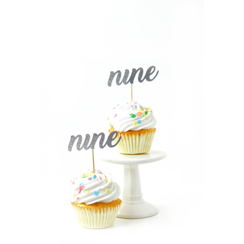 Number Nine Silver Glitter Cupcake Toppers, Cake & Cupcake Toppers, Jamboree 