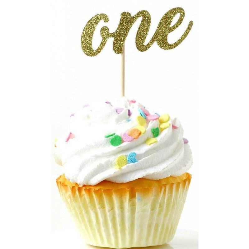 Number One Gold Glitter Cupcake Toppers, Cake & Cupcake Toppers, Jamboree 