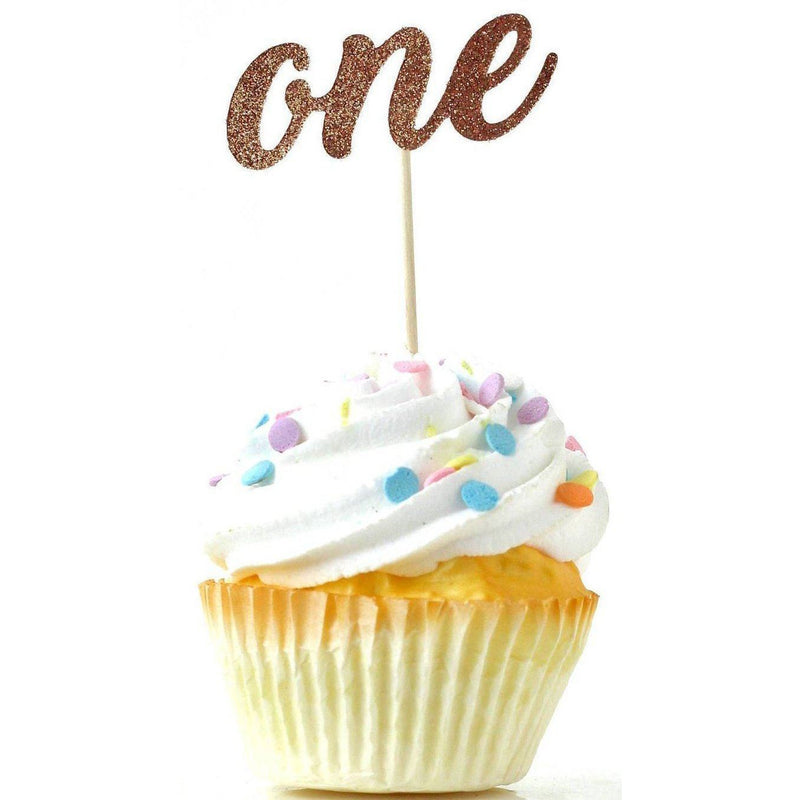 Number One Rose Gold Glitter Cupcake Toppers, Cake & Cupcake Toppers, Jamboree 