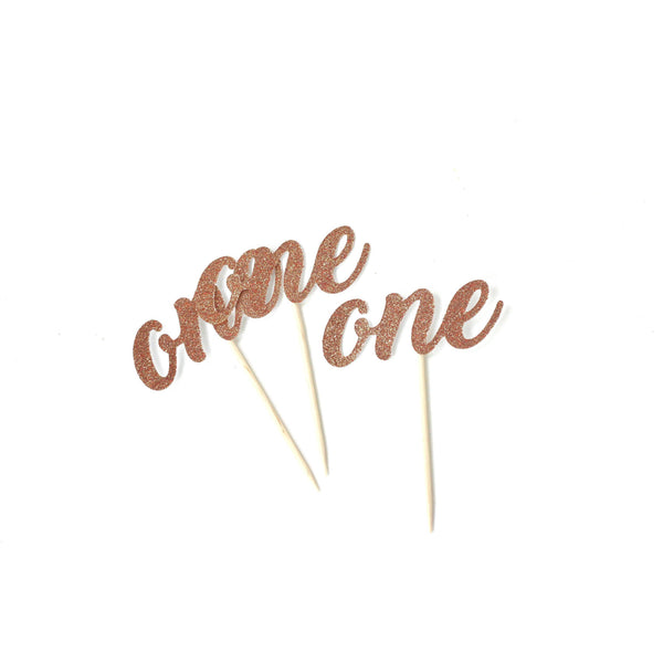 Number One Rose Gold Glitter Cupcake Toppers, Cake & Cupcake Toppers, Jamboree 