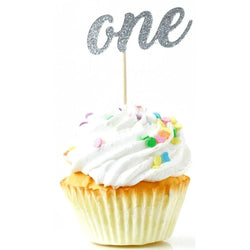 Number One Silver Glitter Cupcake Toppers, Cake & Cupcake Toppers, Jamboree 