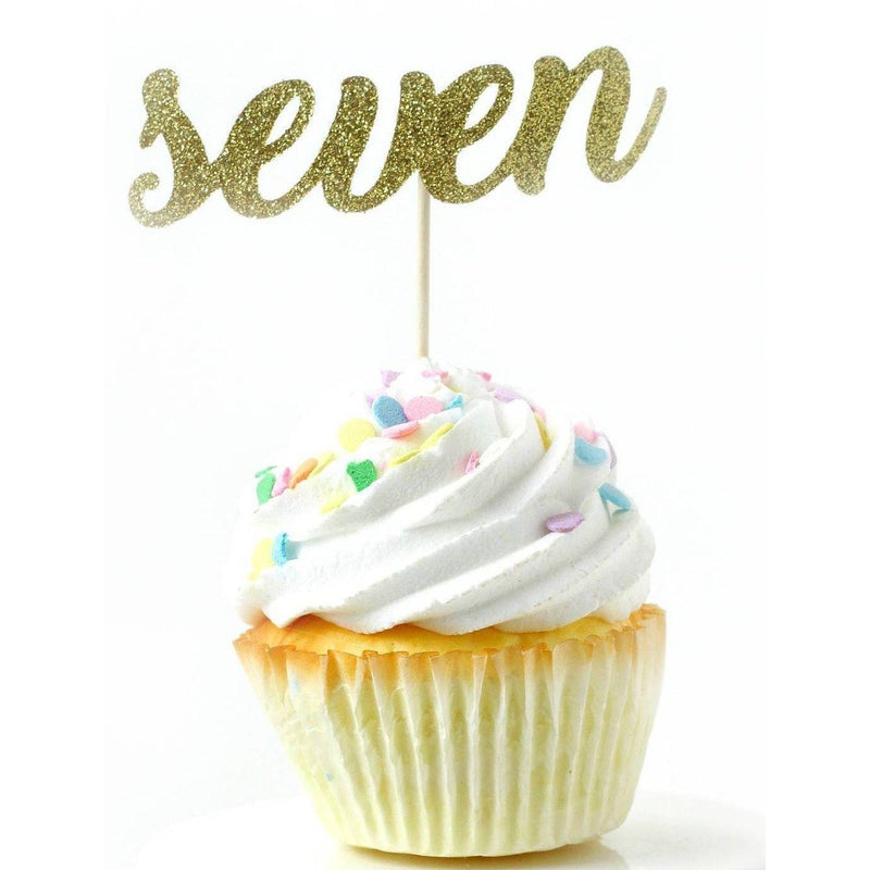 Number Seven Gold Glitter Cupcake Toppers, Cake & Cupcake Toppers, Jamboree 