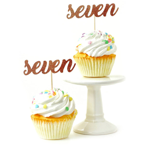 Number Seven Rose Gold Glitter Cupcake Toppers, Cake & Cupcake Toppers, Jamboree 