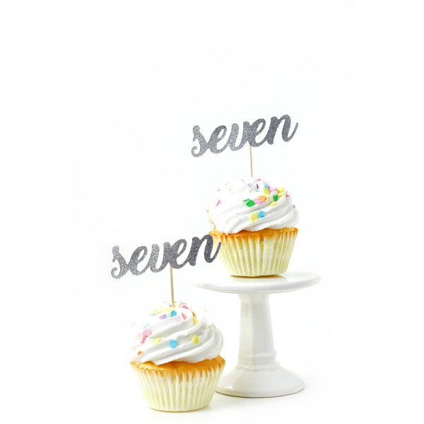 Number Seven Silver Glitter Cupcake Toppers, Cake & Cupcake Toppers, Jamboree 