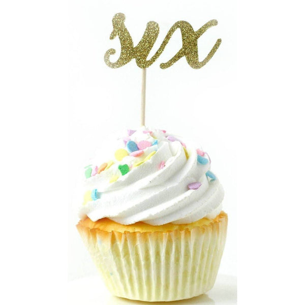 Number Six Gold Glitter Cupcake Toppers, Cake & Cupcake Toppers, Jamboree 