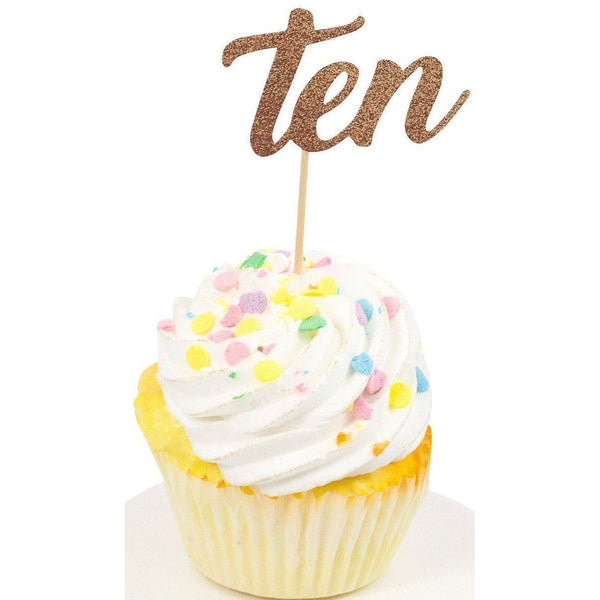 Number Ten Rose Gold Glitter Cupcake Toppers, Cake & Cupcake Toppers, Jamboree 
