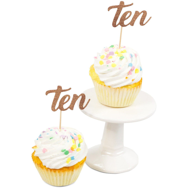 Number Ten Rose Gold Glitter Cupcake Toppers, Cake & Cupcake Toppers, Jamboree 