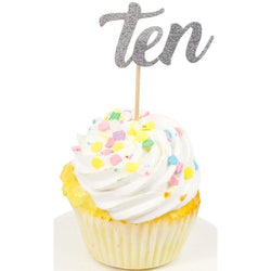 Number Ten Silver Glitter Cupcake Toppers, Cake & Cupcake Toppers, Jamboree 