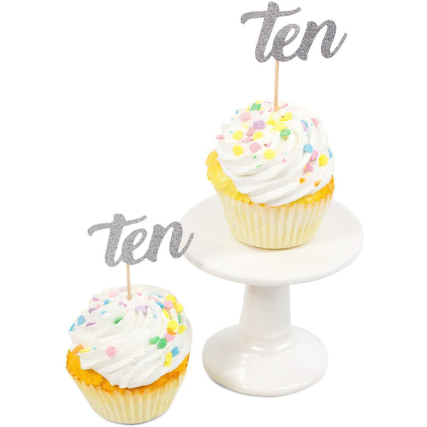 Number Ten Silver Glitter Cupcake Toppers, Cake & Cupcake Toppers, Jamboree 