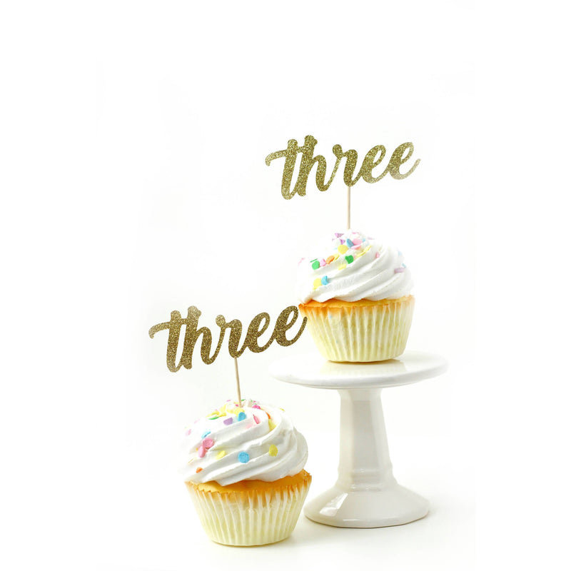 Number Three Gold Glitter Cupcake Toppers, Cake & Cupcake Toppers, Jamboree 