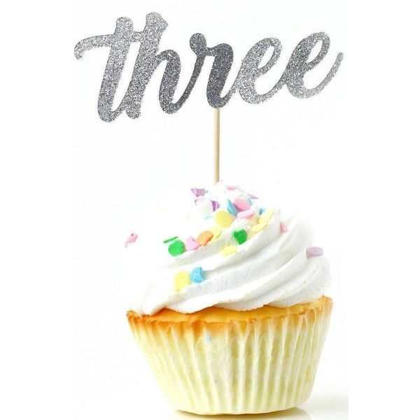 Number Three Silver Glitter Cupcake Toppers, Cake & Cupcake Toppers, Jamboree 