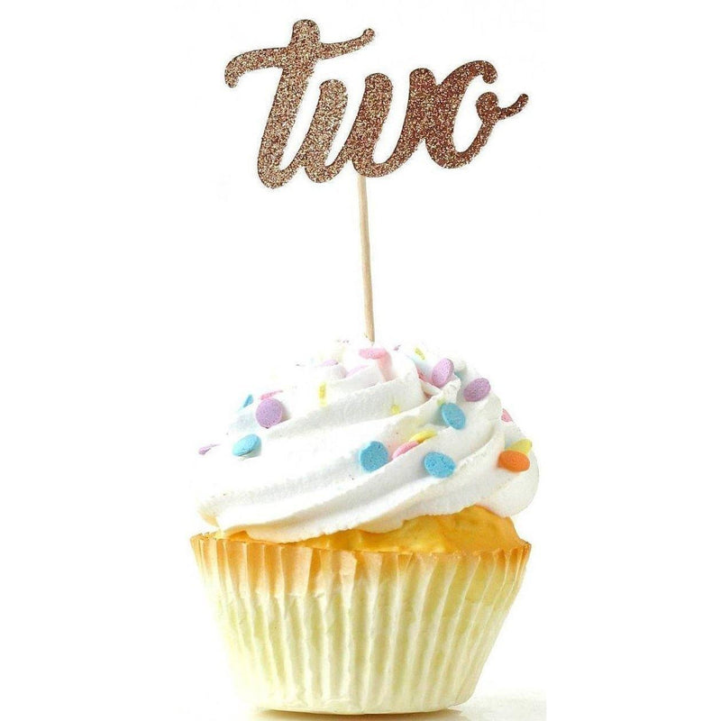 Number Two Rose Gold Glitter Cupcake Toppers, Cake & Cupcake Toppers, Jamboree 