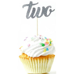 Number Two Silver Glitter Cupcake Toppers, Cake & Cupcake Toppers, Jamboree 