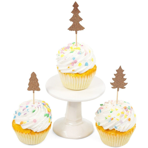 Pine Tree Rose Gold Glitter Cupcake Toppers, Cake & Cupcake Toppers, Jamboree 