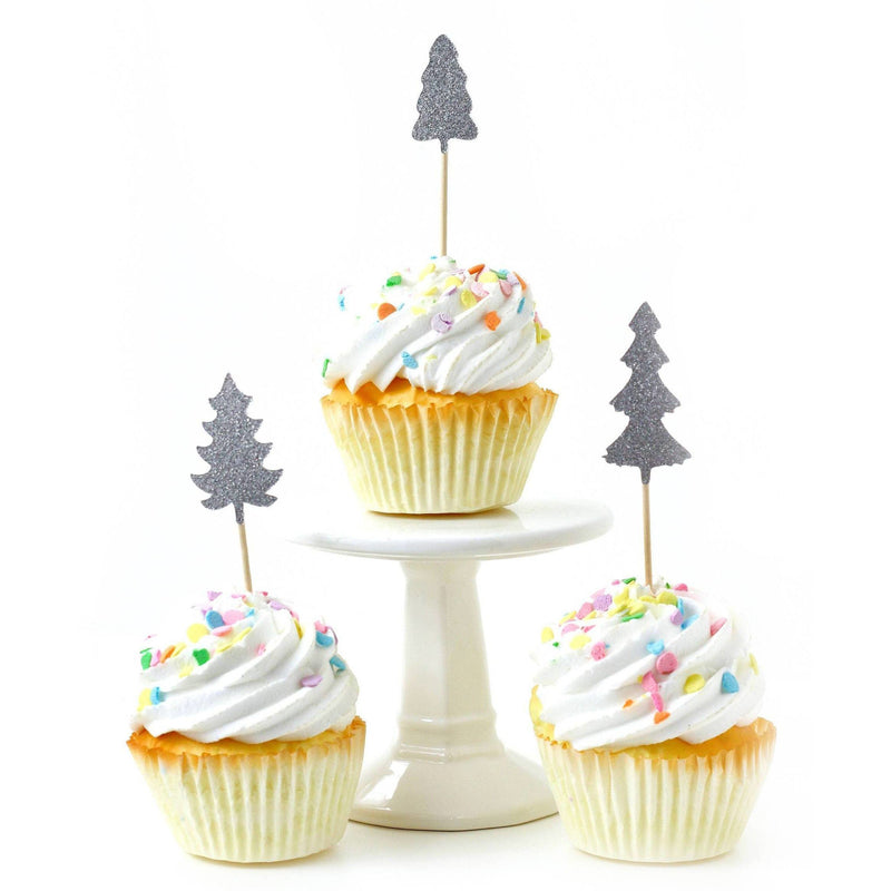 Pine Tree Silver Glitter Cupcake Toppers, Cake & Cupcake Toppers, Jamboree 