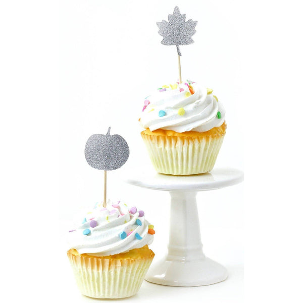 Pumpkin/Leaf Silver Glitter Cupcake Toppers, Cake & Cupcake Toppers, Jamboree 