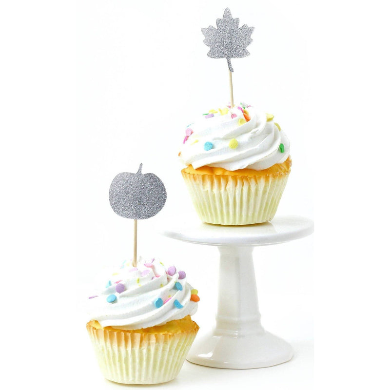 Pumpkin/Leaf Silver Glitter Cupcake Toppers, Cake & Cupcake Toppers, Jamboree 