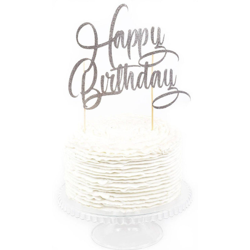 Silver 'Happy Birthday' Cake Topper