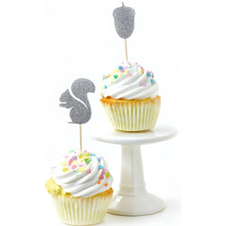 Squirrel/Acorn Silver Glitter Cupcake Toppers, Cake & Cupcake Toppers, Jamboree 