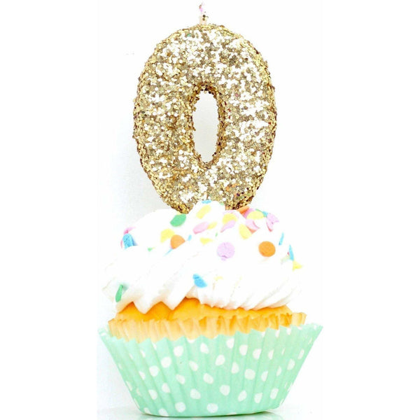 3" Gold Number 0 Candle, Glitter Candles, Jamboree 