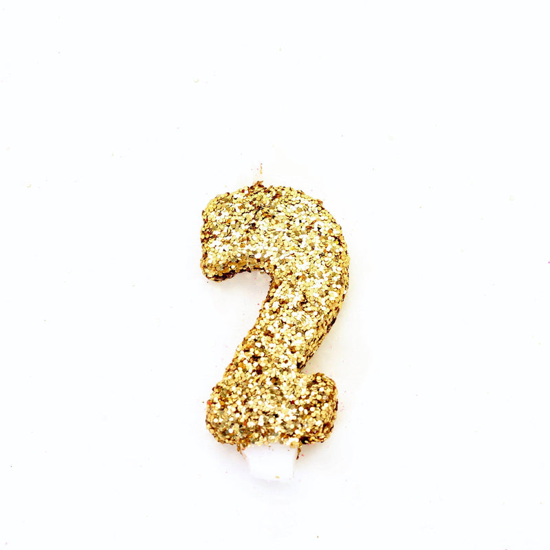 3" Gold Number 2 Candle, Glitter Candles, Jamboree 