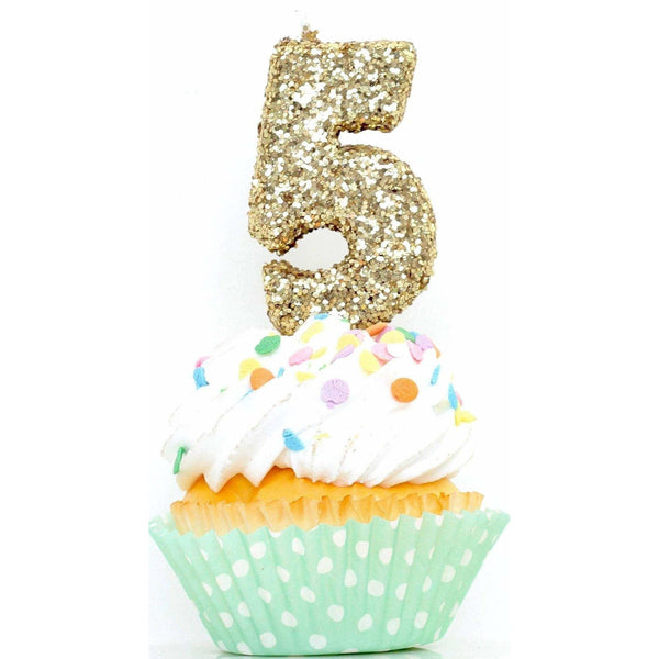 3" Gold Number 5 Candle, Glitter Candles, Jamboree 