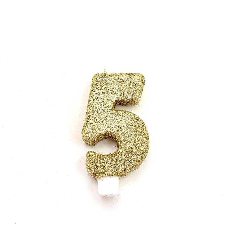 3" Gold Number 5 Candle, Glitter Candles, Jamboree 
