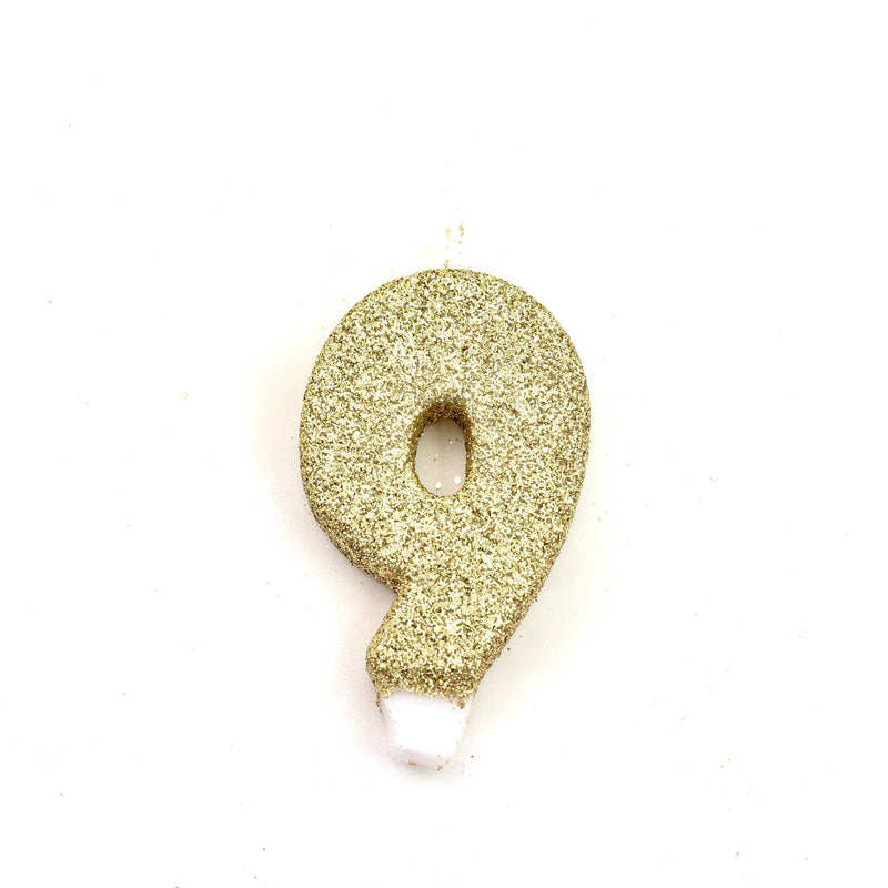 3" Gold Number 9 Candle, Glitter Candles, Jamboree 