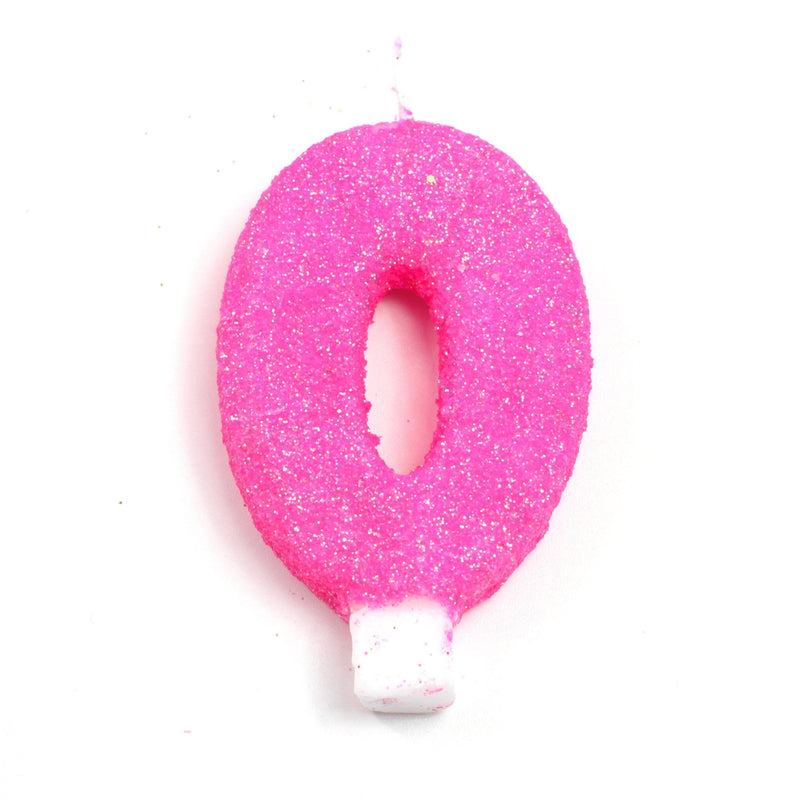 3" Hot Pink Number 0 Candle, Glitter Candles, Jamboree 
