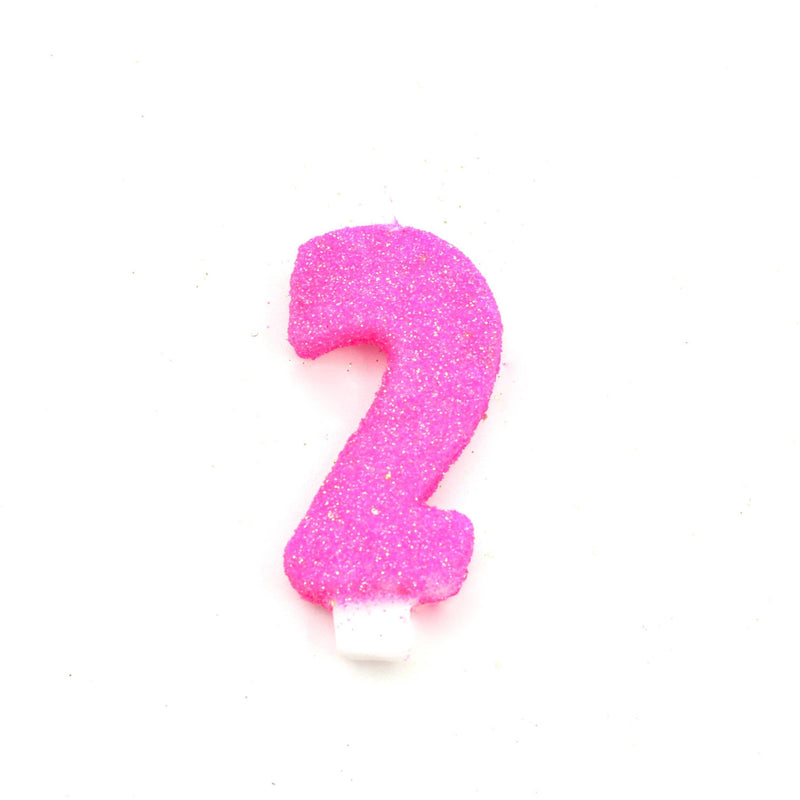 3" Hot Pink Number 2 Candle, Glitter Candles, Jamboree 