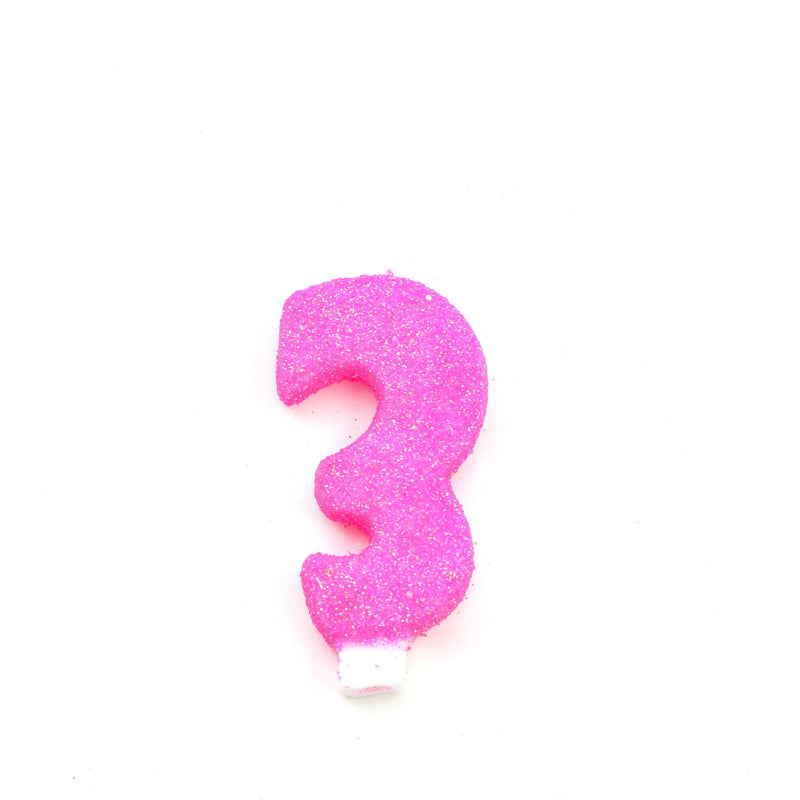 3" Hot Pink Number 3 Candle, Glitter Candles, Jamboree 
