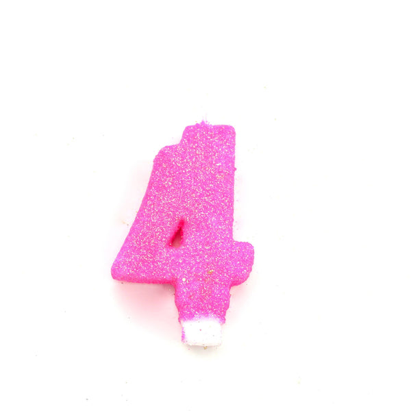 3" Hot Pink Number 4 Candle, Glitter Candles, Jamboree 