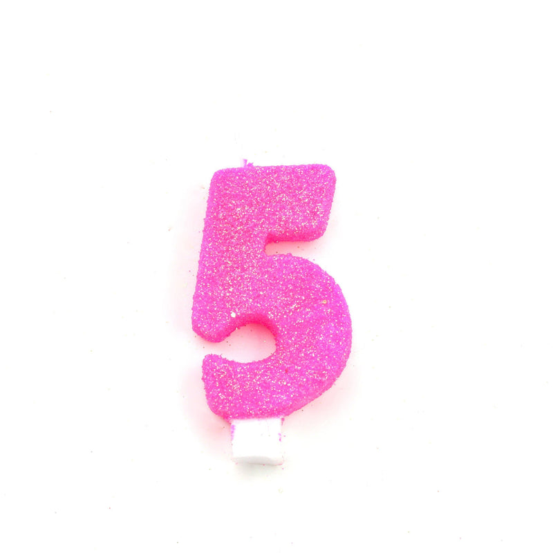 3" Hot Pink Number 5 Candle, Glitter Candles, Jamboree 