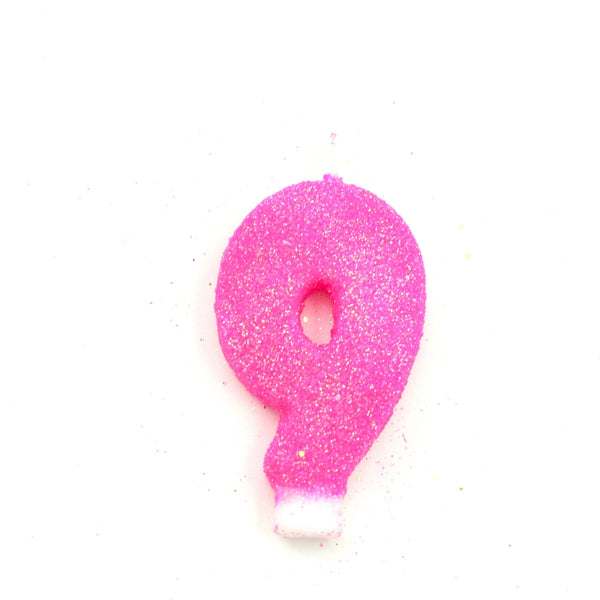 3" Hot Pink Number 9 Candle, Glitter Candles, Jamboree 