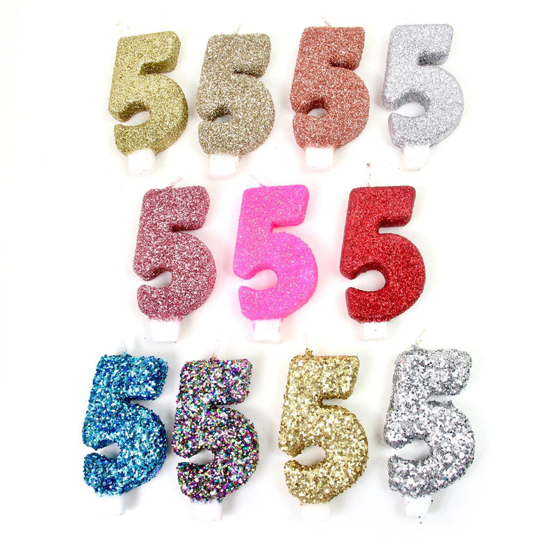 3" Mermaid Sparkle Number 5 Candle, Glitter Candles, Jamboree 