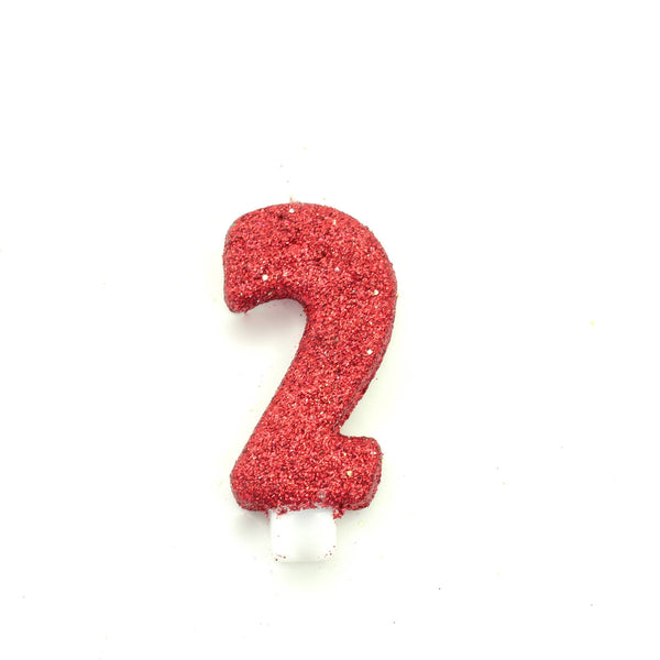 3" Red Number 2 Candle, Glitter Candles, Jamboree 