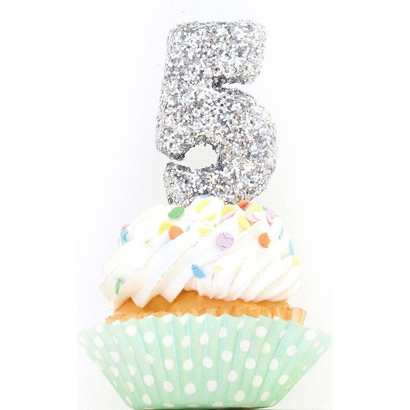3" Silver Number 5 Candle, Glitter Candles, Jamboree 