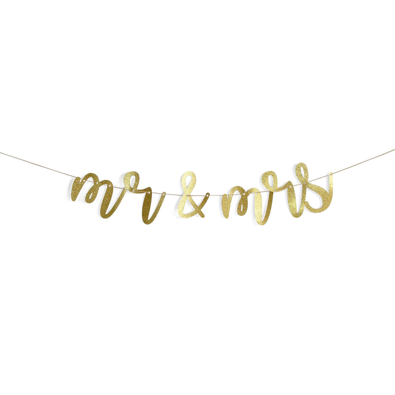 Gold "Mr & Mrs" Glitter Script Banner, Banners & Backdrops, Jamboree 