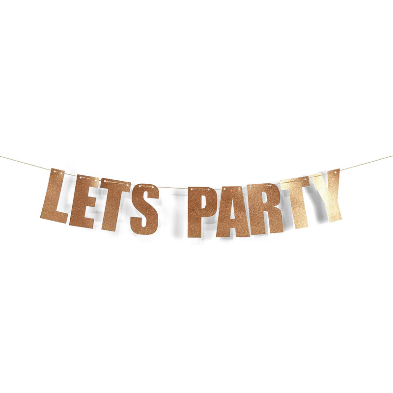 Rose Gold "LETS PARTY" Glitter Banner, Banners & Backdrops, Jamboree 