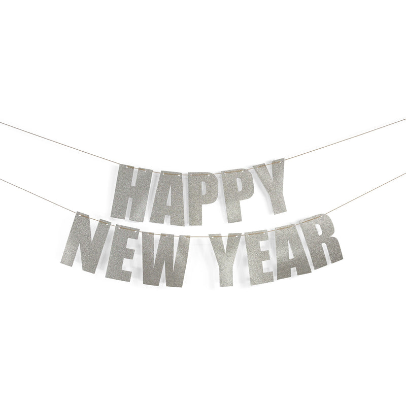 Silver "HAPPY NEW YEAR" Glitter Banner, Banners & Backdrops, Jamboree 
