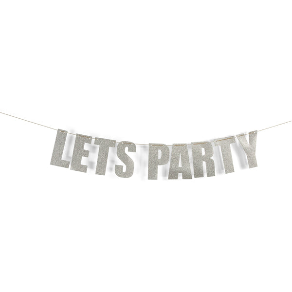 Silver "LETS PARTY" Glitter Banner, Banners & Backdrops, Jamboree 