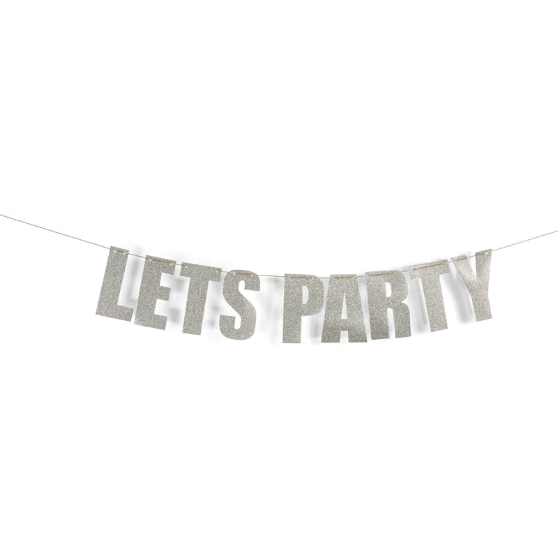 Silver "LETS PARTY" Glitter Banner, Banners & Backdrops, Jamboree 