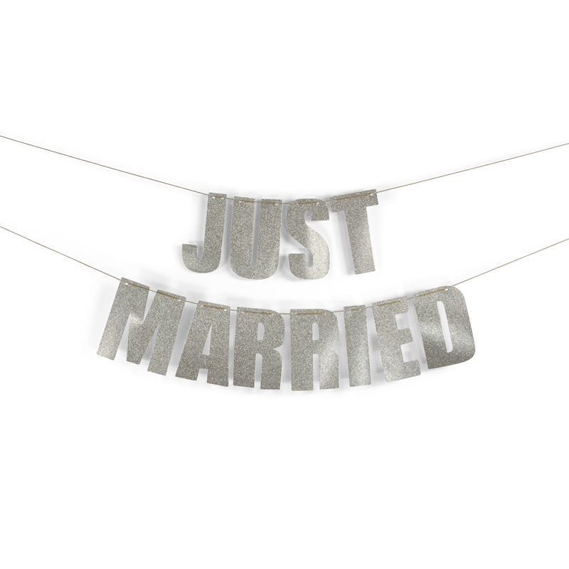 Silver "JUST MARRIED" Glitter Banner, Banners & Backdrops, Jamboree 
