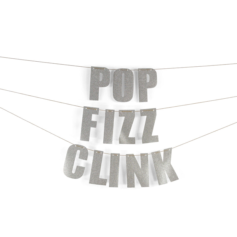 Silver "POP FIZZ CLINK" Glitter Banner, Banners & Backdrops, Jamboree 