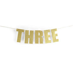 Gold "THREE" Glitter Banner, Banners & Backdrops, Jamboree 