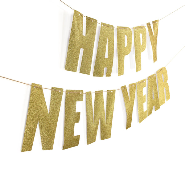 Gold "HAPPY NEW YEAR" Glitter Banner, Banners & Backdrops, Jamboree 