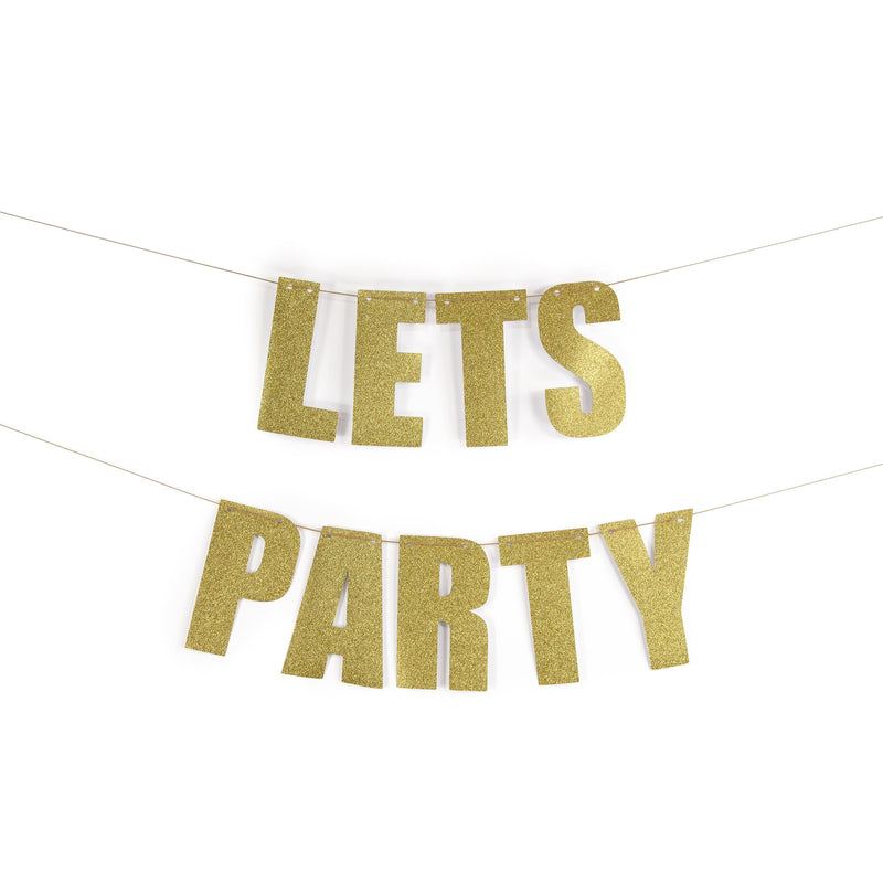 Gold "LETS PARTY" Glitter Banner, Banners & Backdrops, Jamboree 